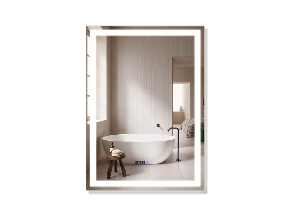 Espelho Iluminado Banheiro 60X80 Cm Led Mural Ip44 Interruptor Táctil Relógio Ajustável NETTLIFE