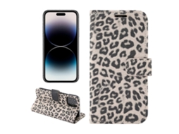 Capa De Couro Com Padrão De Leopardo Horizontal Para Iphone 14 Pro, Marrom