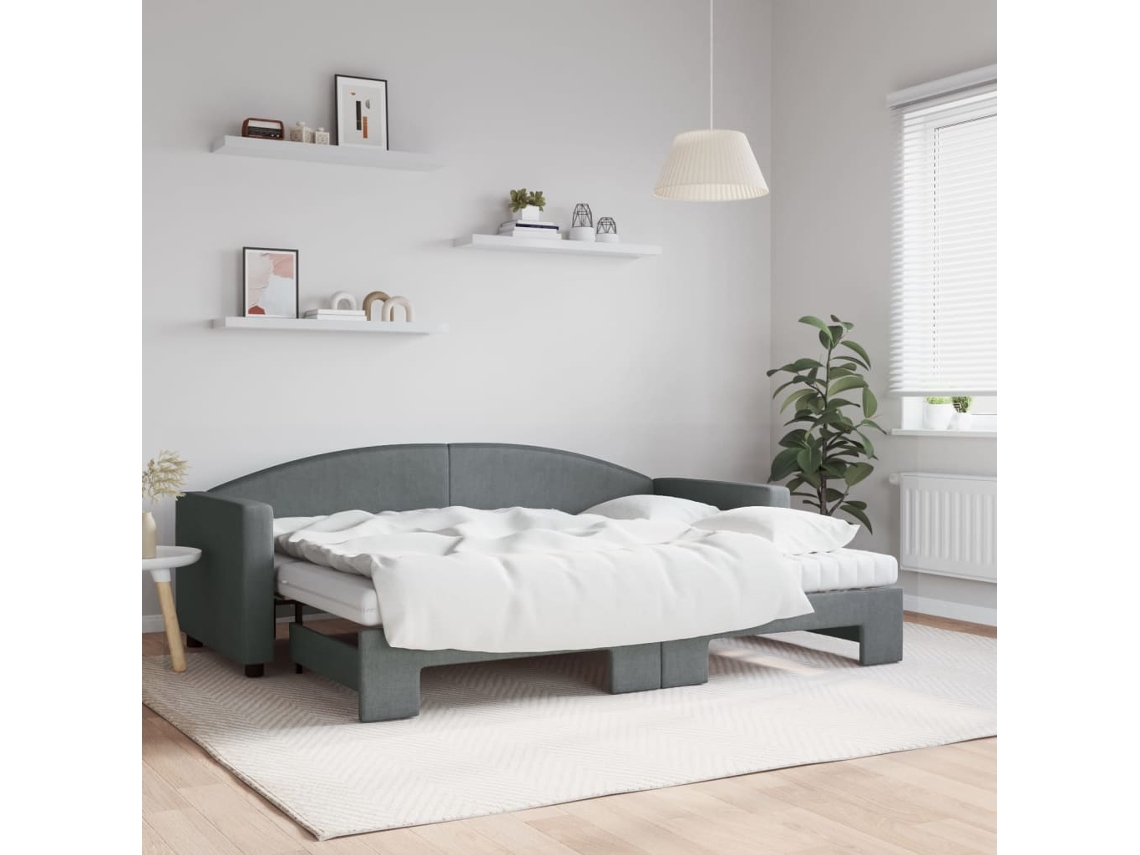 Vidaxl Sofá cama C/ Gavetão e Colchões 80x200cm Tecido Cinzento escuro