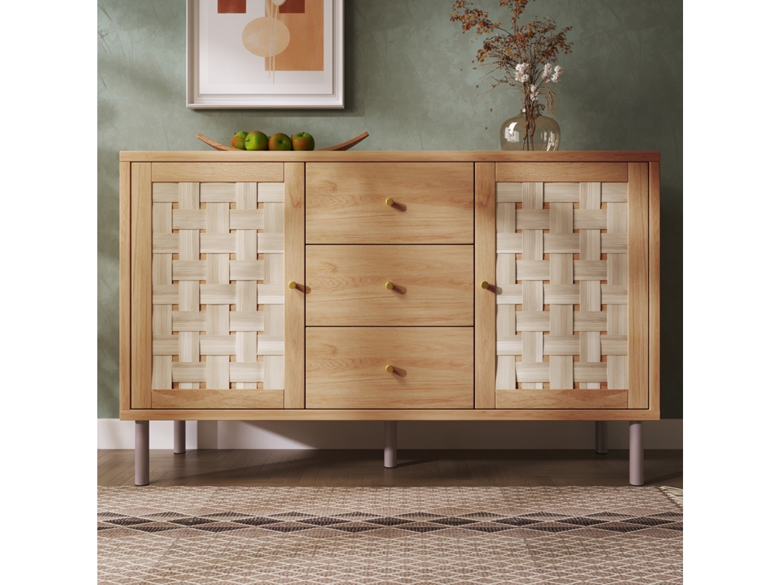 Cômoda Campestre Carvalho 120x40x75cm 2 Portas 3 Gavetas VELTRIX