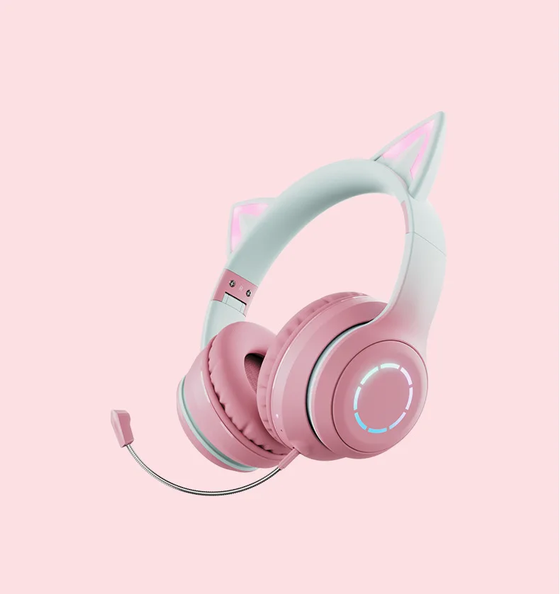 Fones De Ouvido Sem Fio Bluetooth 5.1 Com Orelhas De Gato (rosa), Efeitos De Iluminação E Driver Estéreo.