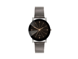 Relógio de quartzo unissex com pulseira de malha, mostrador com strass, moderno (preto feminino)