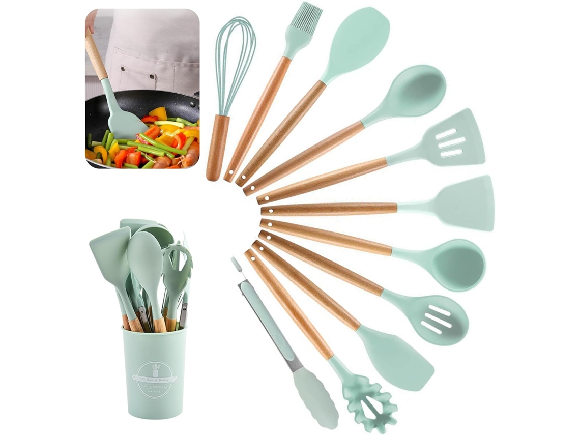 Kit 12 Peças Silicone Madeira Verde
