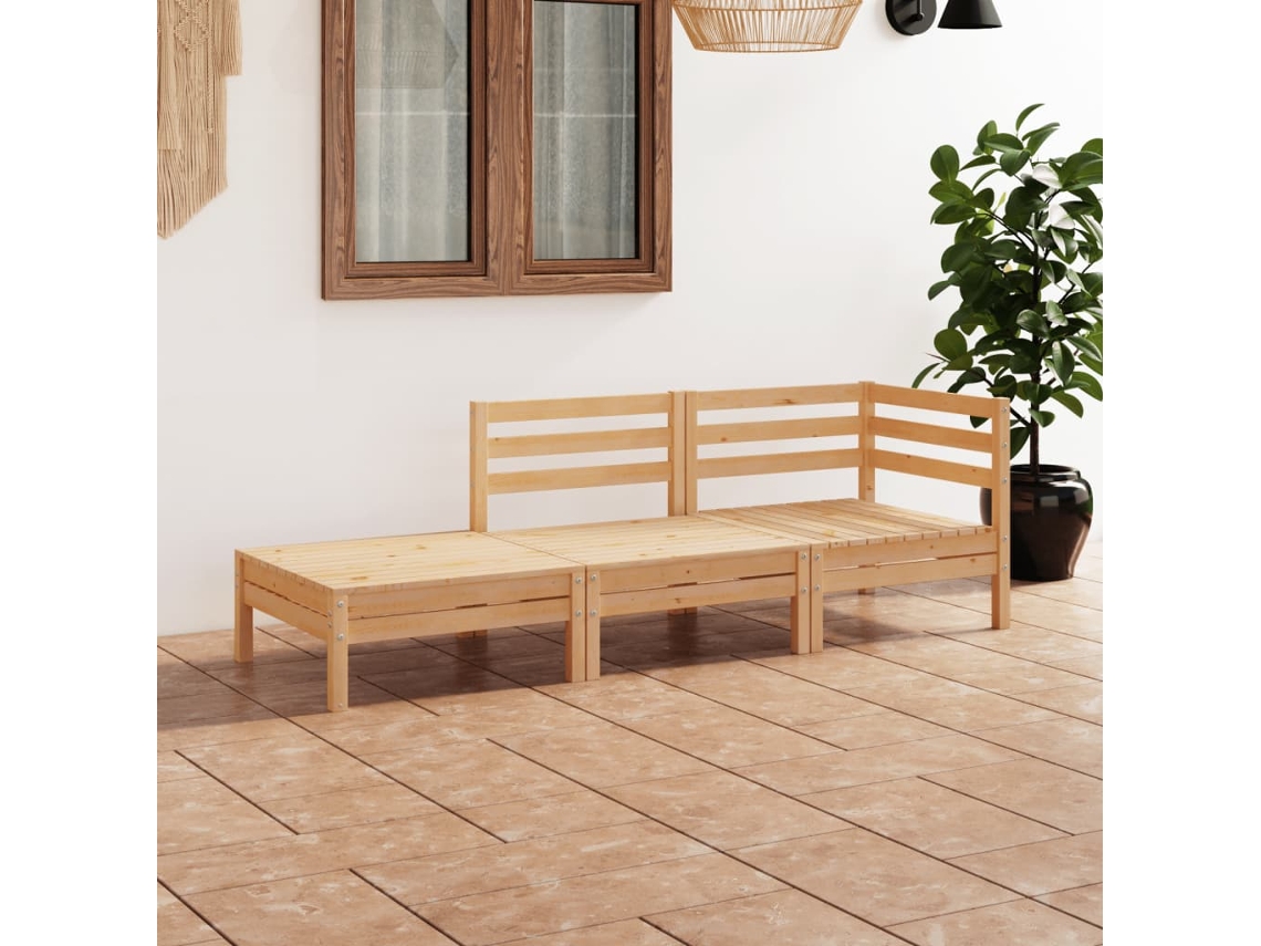 Vidaxl 3 Pcs Conjunto Lounge De Jardim Pinho Maciço