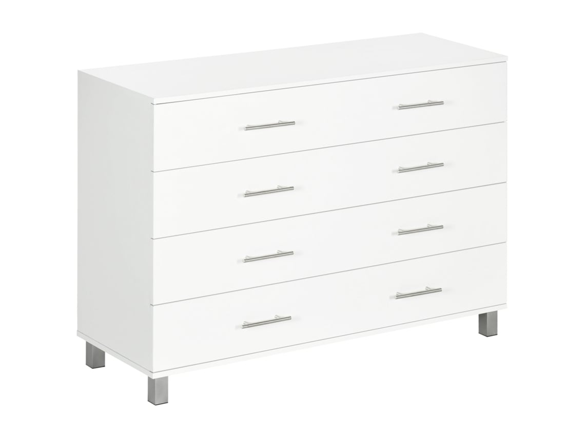 Cómoda com 4 Gavetas Melamina de Madeira Cor Branco 112x38,2x81cm Homcom