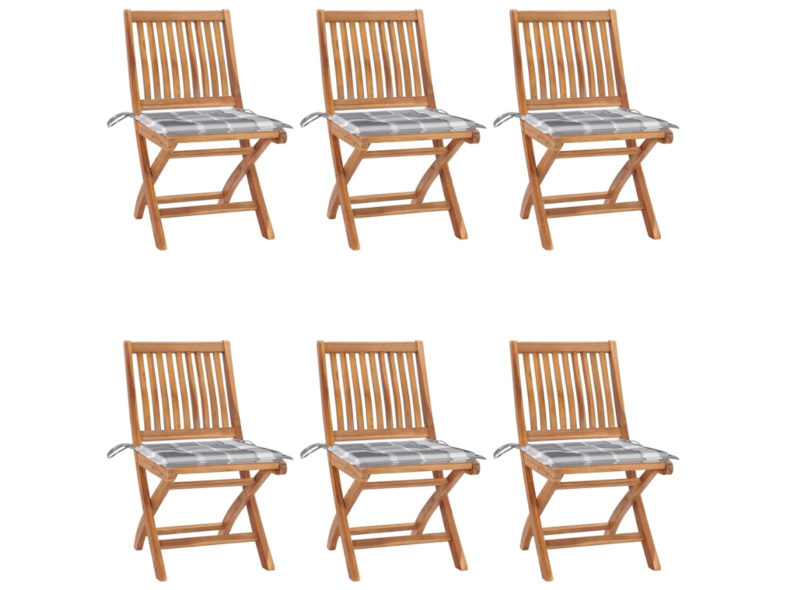 Vidaxl Cadeiras De Jardim Dobráveis C/ Almofadões 6 Pcs Teca Maciça