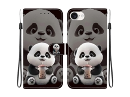 Capa De Couro Tkdaddy Para Iphone 16e Com Suporte, Carteira, Estampa, Capa De Celular Com Alça De Pulso, Milk Tea Panda