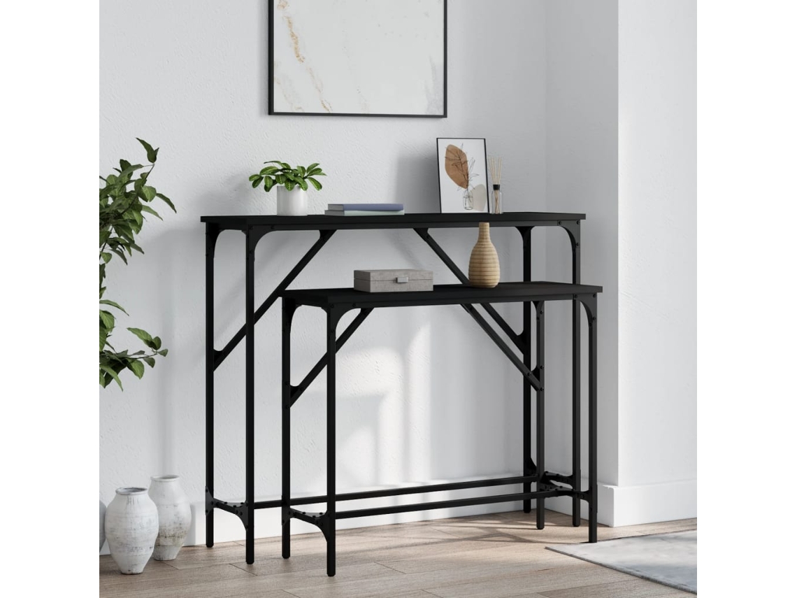 Vidaxl Mesas Consola 2 Pcs Derivados De Madeira Preto