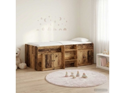Vidaxl Cama Loft Com Armário Com Armazenamento 3 Unid. Madeira Antiga
