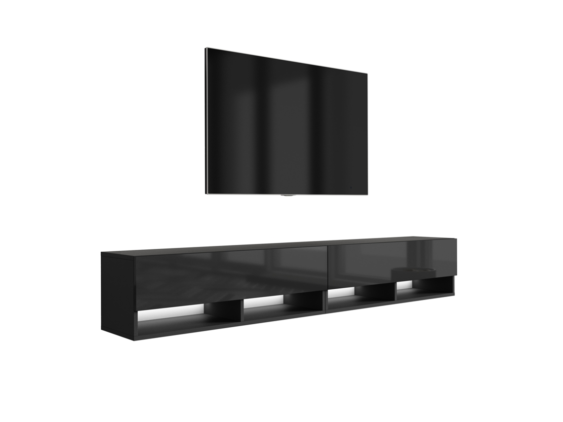 Suporte De Tv 200 (2 X 100) Cm Preto Fosco / Preto Brilhante, Led Branco, 200 × 32 × 34 Cm 3E 3XE LIVING.COM