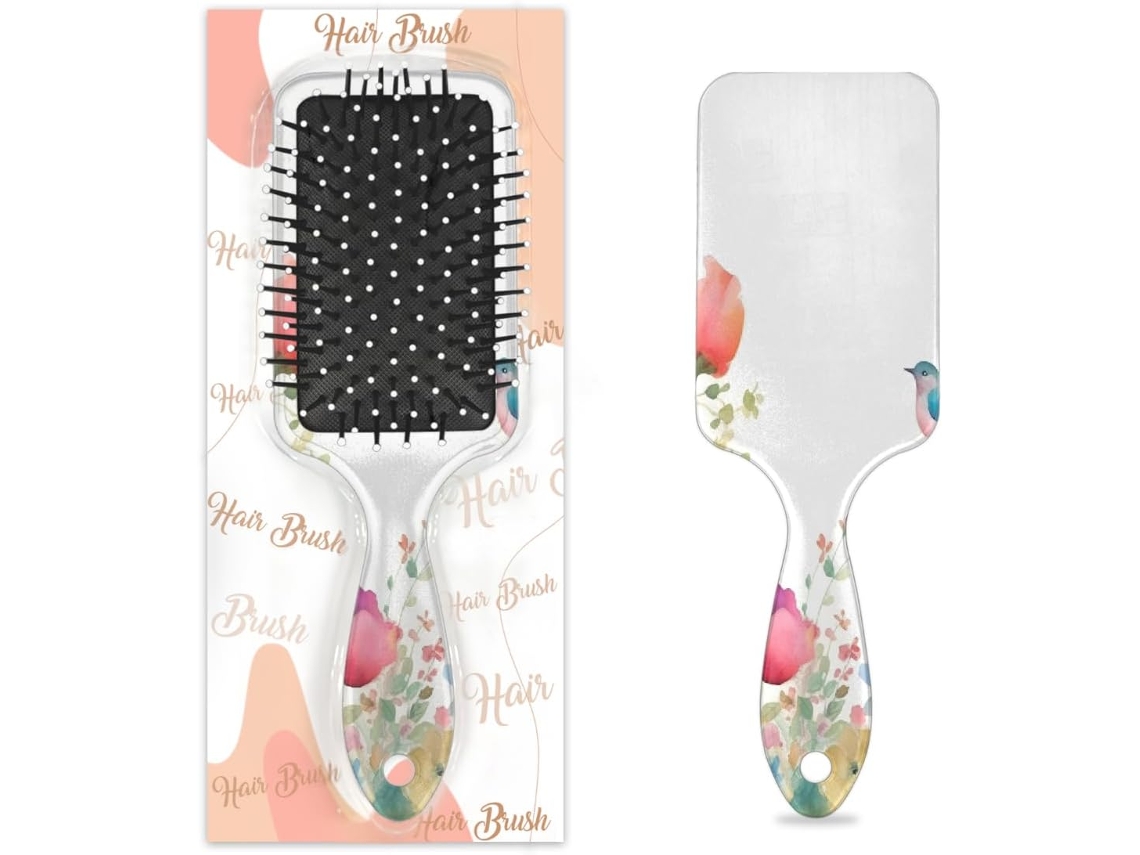 Escova Desembaraçadora Para Cabelos Molhados E Secos, Com Estampa De Flores Em Aquarela, Pente Com Almofada De Ar Para