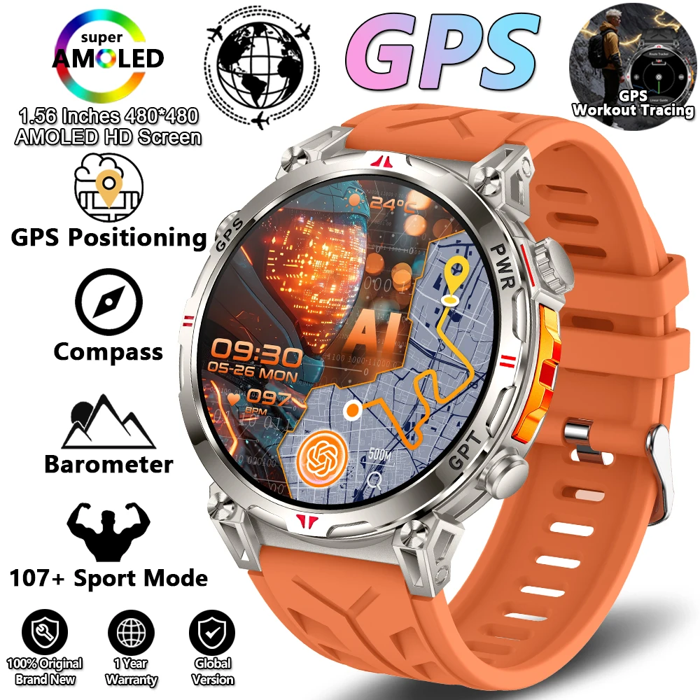 Smartwatch com Gps Integrado, Resistência À Água de Nível Militar 3atm, Mais de 100 Modos Esportivos MDUG (laranja)