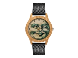 Relógio de pulso analógico de quartzo preto Zhoulianfa para homens e mulheres com pulseira de malha.
