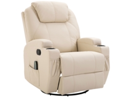 Poltrona Reclinável Massagem Elétrica 5 Modos Couro Branco VOLTEDGE
