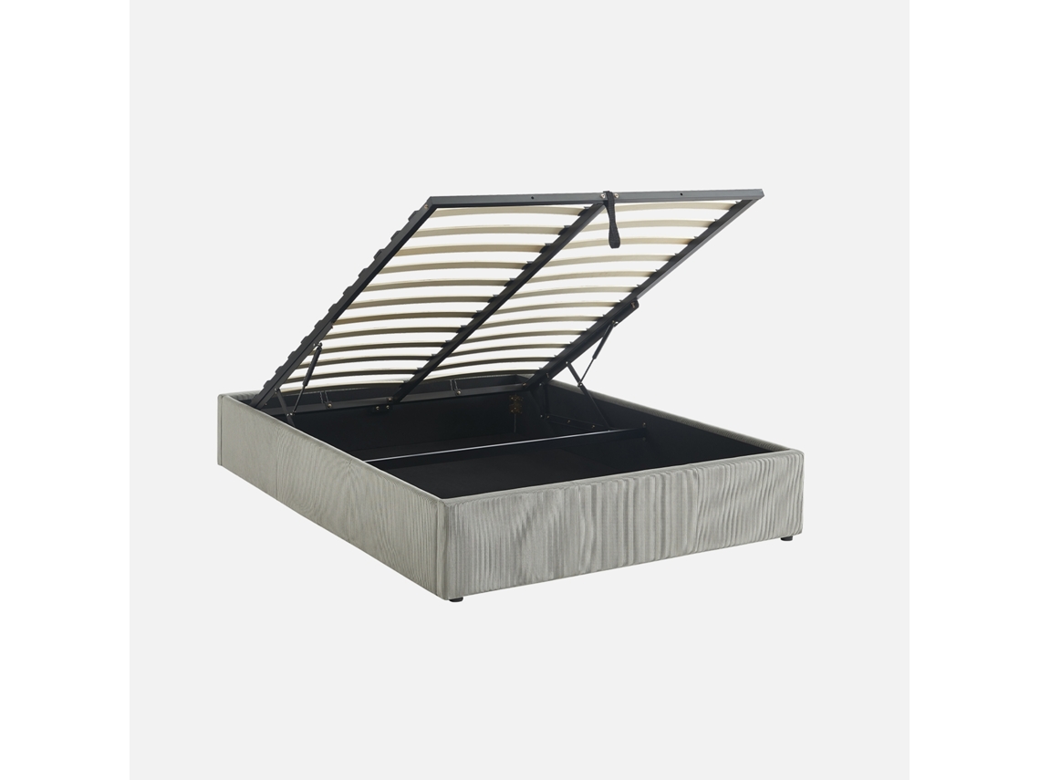 Cama Base Ripas Canelado Sweeek Veludo Cinzento (32x148x204)