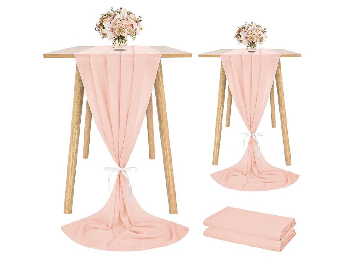 2026 runner de Mesa de Chiffon Rosa Claro para Boda Romántica Transparente 2 Piezas