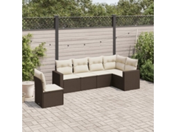 Vidaxl 6 Pcs Conjunto De Sofás Jardim C/ Almofadões Vime Pe Castanho