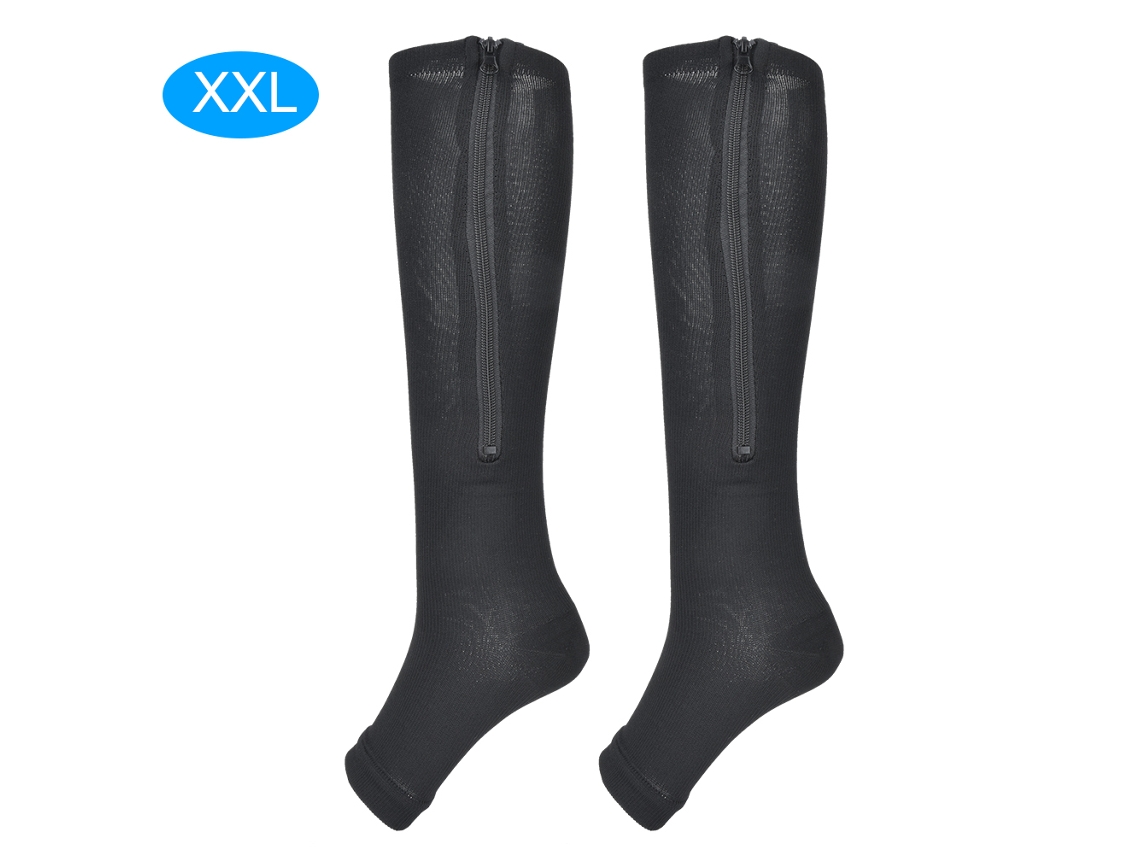 1 Par De Meias De Compressão Com Zíper, Cano Médio, Leggings Justas, Meias Elásticas, Bico Aberto(pretas, Tamanho Xxl)
