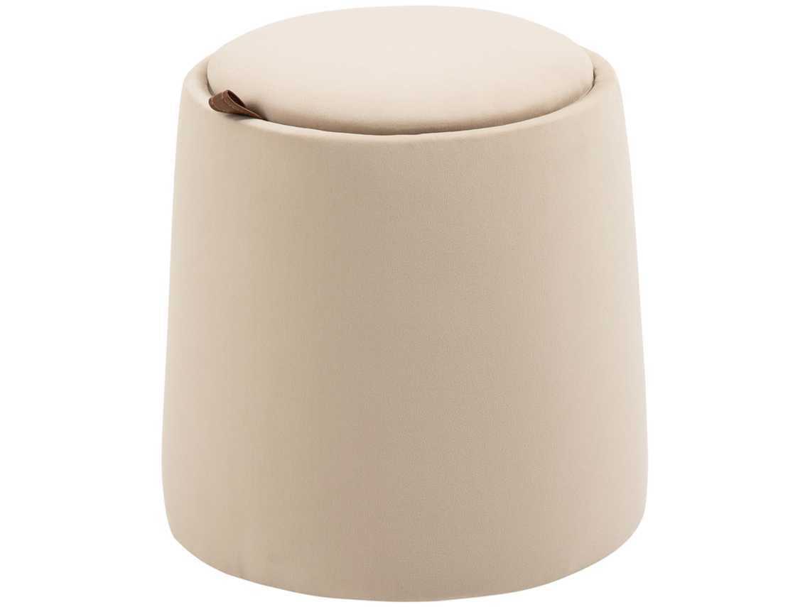 Puff 2 Em 1 Veludo Arrumação 44cm Bege