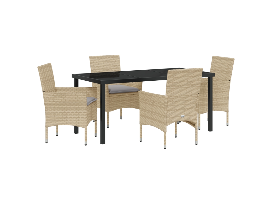 Conjunto 5 De Jantar Para O Jardim Com Almofadas Vidaxl Polirattan Bege