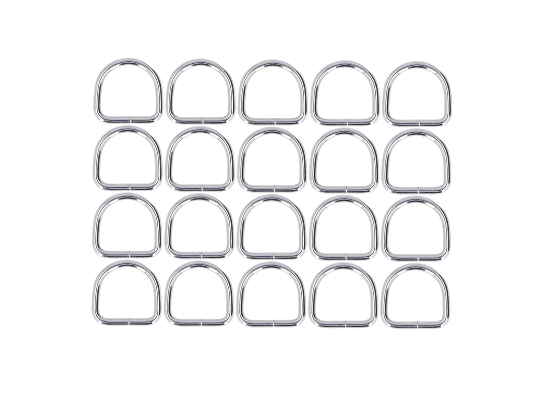 20 Peças Anéis D de Metal de Ferro Premium Resistentes para Roupas e Bolsas 3.8x25x25mm Prata