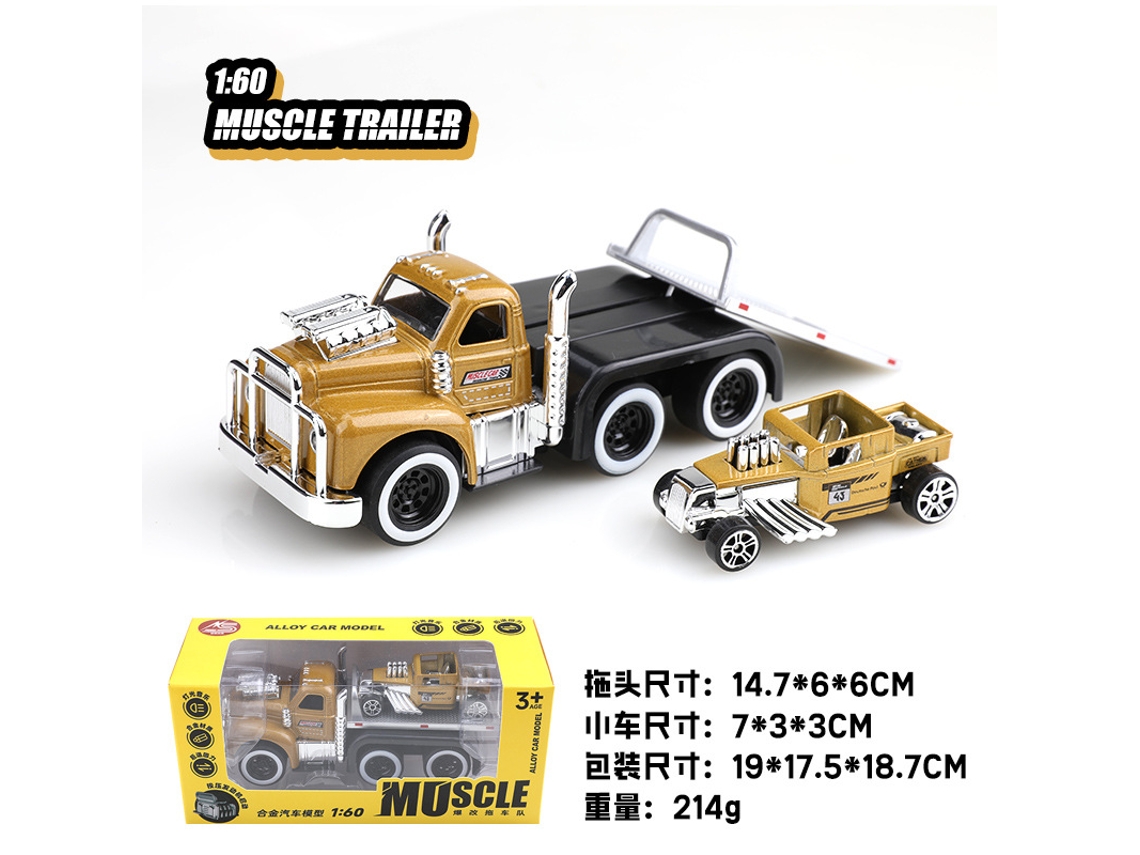 Trailer Retrô Americano de Muscle Car, Modelo de Carro Realista em Metal Fundido, Brinquedo Infantil MDUG