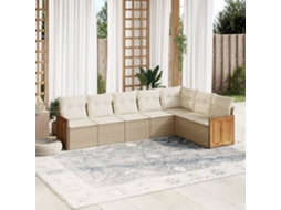 Vidaxl 7 Pcs Conjunto De Sofás P/ Jardim Com Almofadões Vime Pe Bege