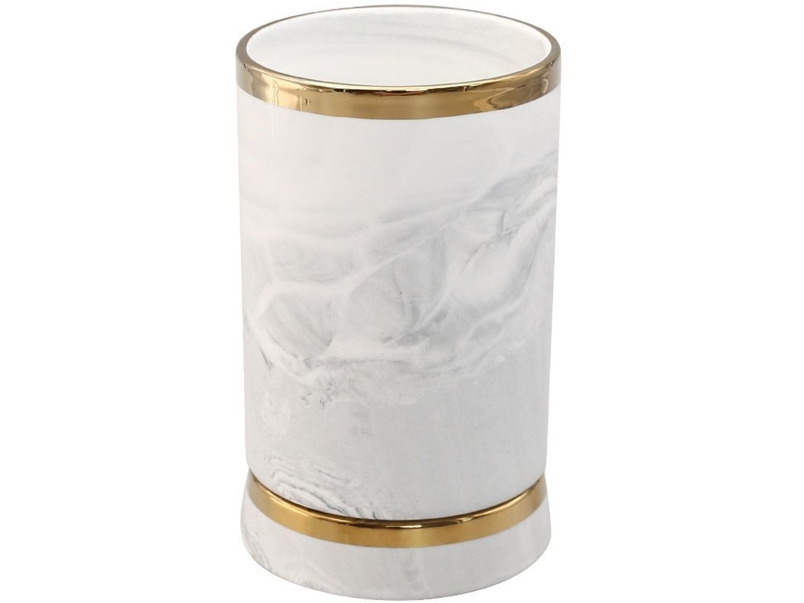 Porta Cubiertos Cerámica Blanca Con Borde Dorado Textura Mármol Antideslizante Organizador Cocina