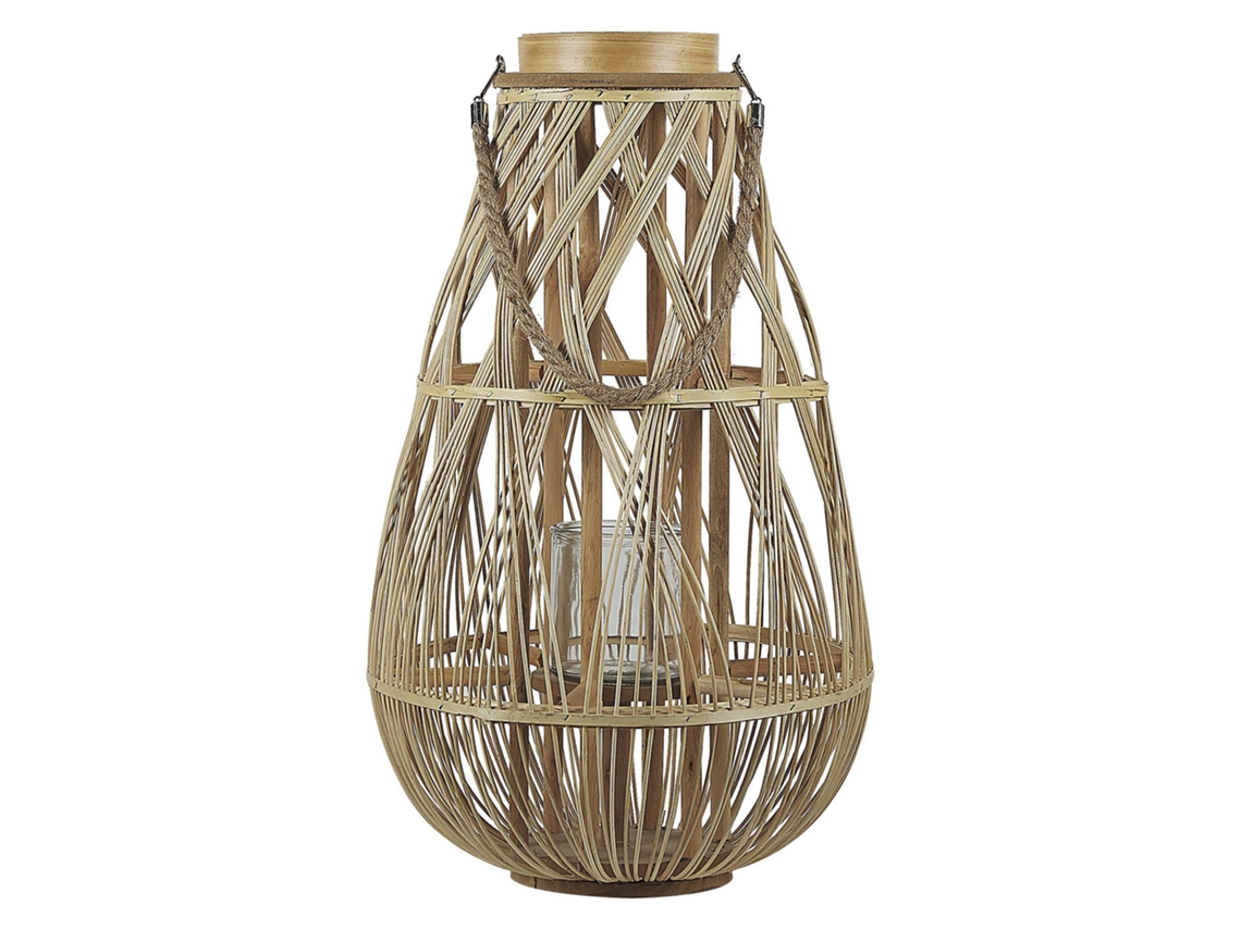 Linterna Alta De Madera Natural Beliani Tonga De Bambú Marrón 34x34x56