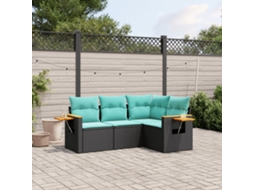 Vidaxl 4 Pcs Conjunto De Sofás P/ Jardim C/ Almofadões Vime Pe Preto