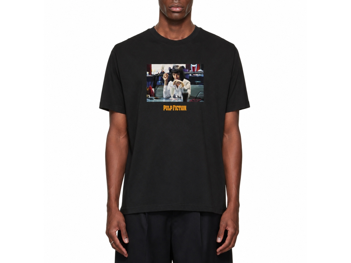 Rockinstone Men's T-shirt Pulp Fiction Mia Wallace Graphic Print Tee Black Size:xxxl