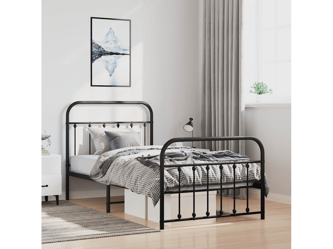 Estrutura De Cama Com Cabeceira E Pés 100x190 Cm Metal Preto