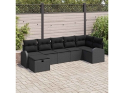 Vidaxl Conjunto De Sofá De Jardim 7 Unid. Preto Vime Pe