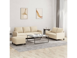 Vidaxl 3 Pcs Conjunto De Sofás Com Almofadões Tecido Cor Creme