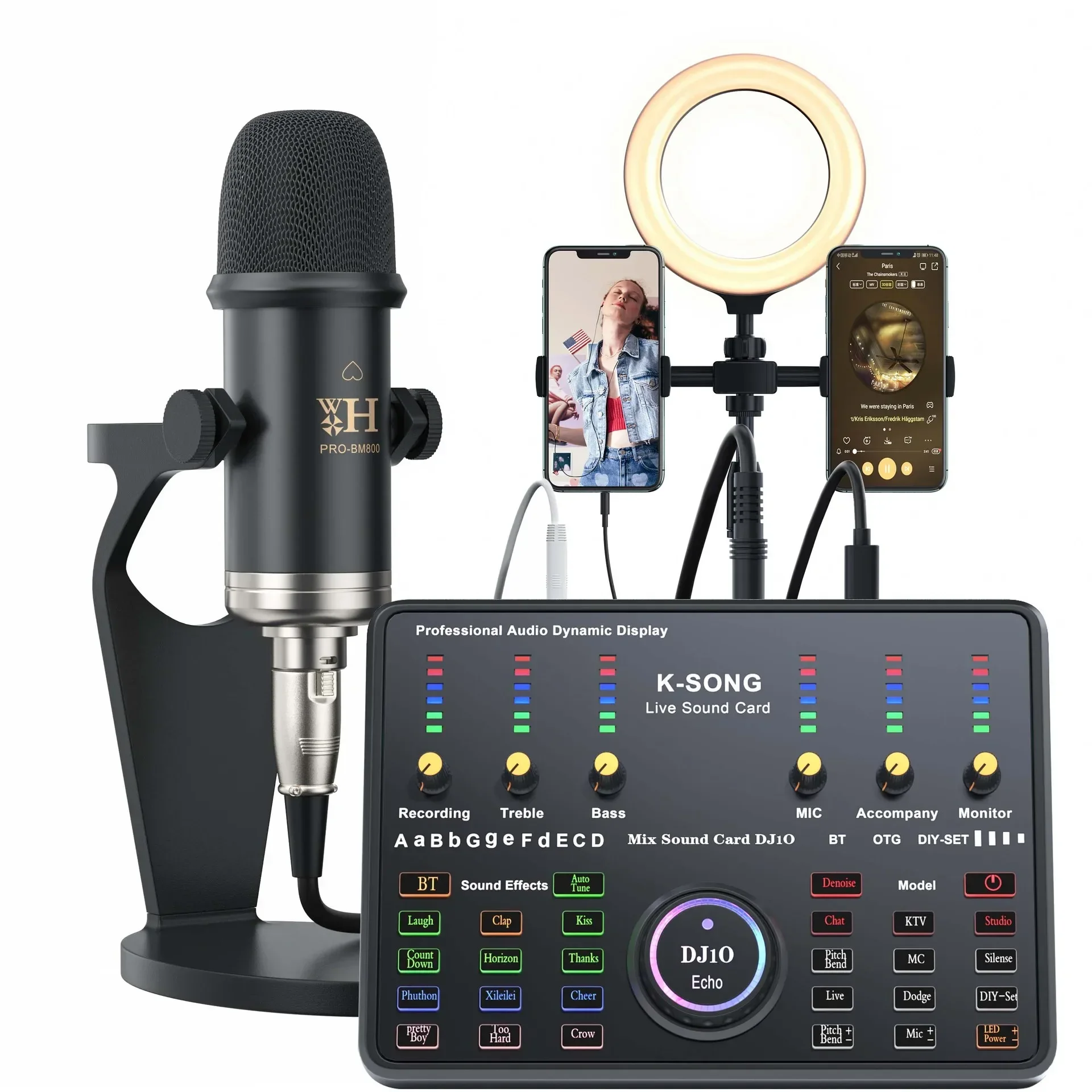 Kit de Placa de Som Microfone Condensador de Estúdio MDUG (redondo Preto)