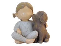 Estátua Resina Menina e Cão Decoração Ambientes