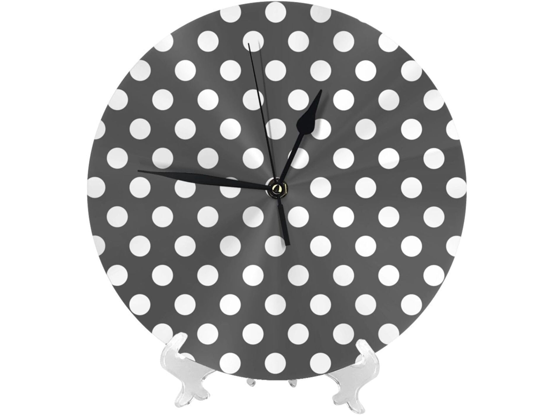 Relógio De Parede De 25cm 10 Polegadas A Bateria, Com Estampa De Bolinhas, Cinza Escuro, Moderno, Silencioso, Pequeno