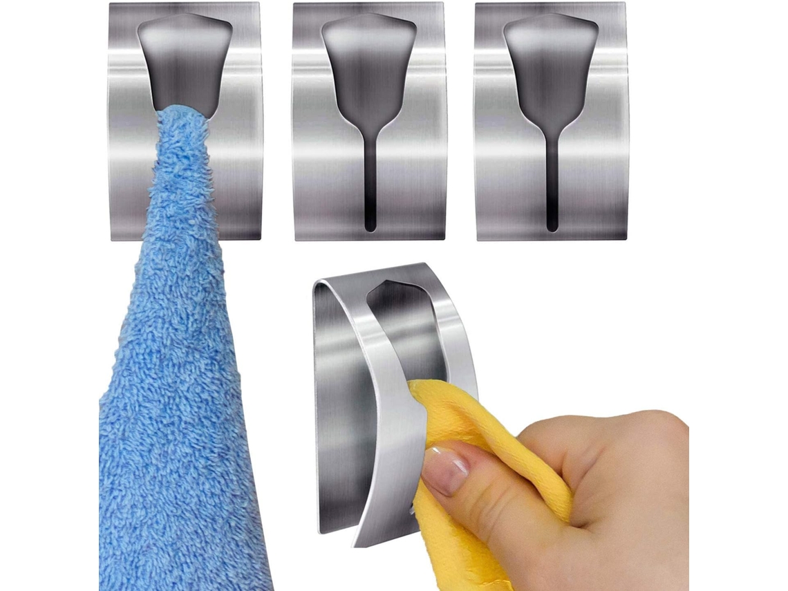 Conjunto De 4 Cabides De Toalhas Autoadesivos Resistentes Em Aço Inoxidável, Sel Aquaforge