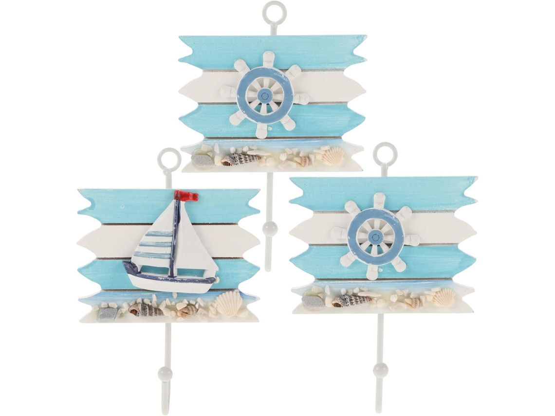 Conjunto De 3 Ganchos Parede Estilo Costeiro Para Toalhas Piscina,