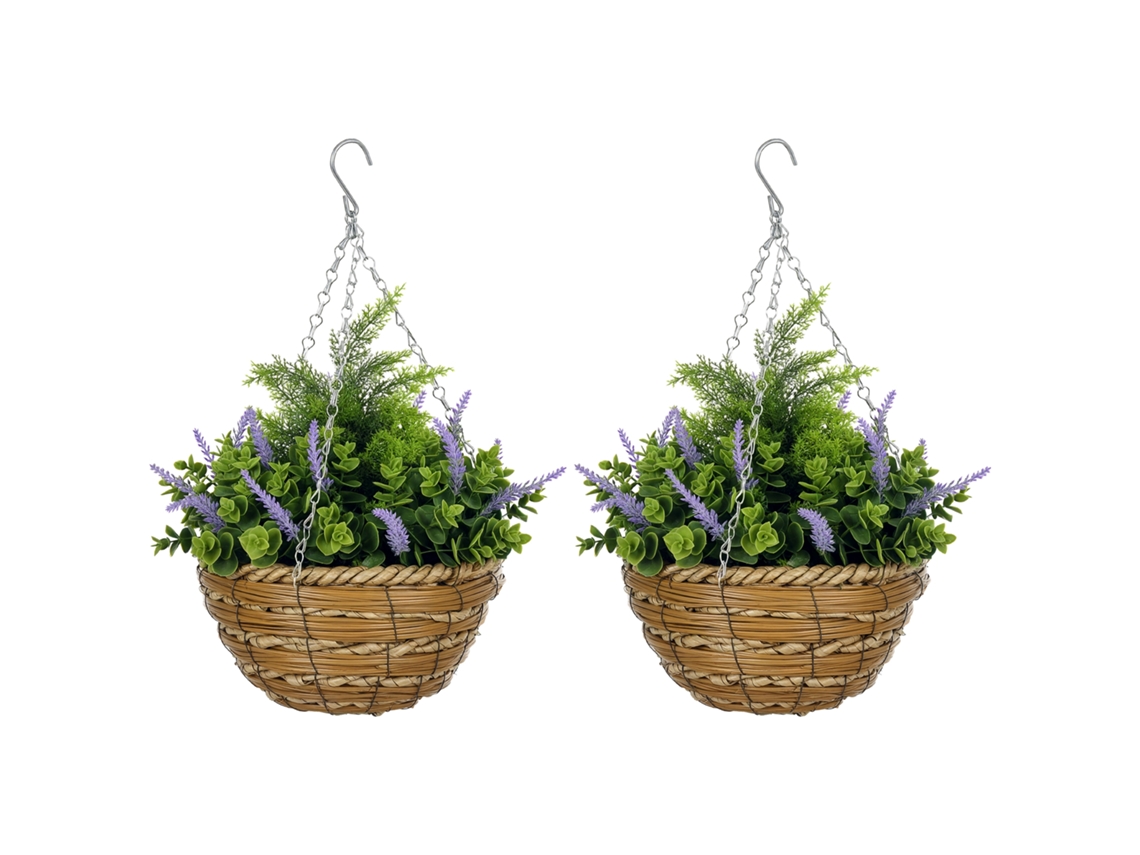 Conjunto De Dois Vasos De Flores Suspensos Artificiais De Lisianthus - Roxo Ui