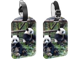 Conjunto De 2 Etiquetas Identificação Bagagem Com Pandas Comendo Bambu, Evitar Extravio De Malas E Bagagens