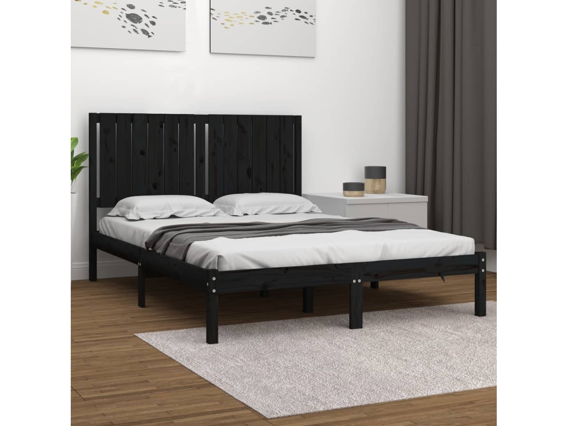 Vidaxl Estrutura De Cama 140x190 Cm Madeira De Pinho Maciça Preto