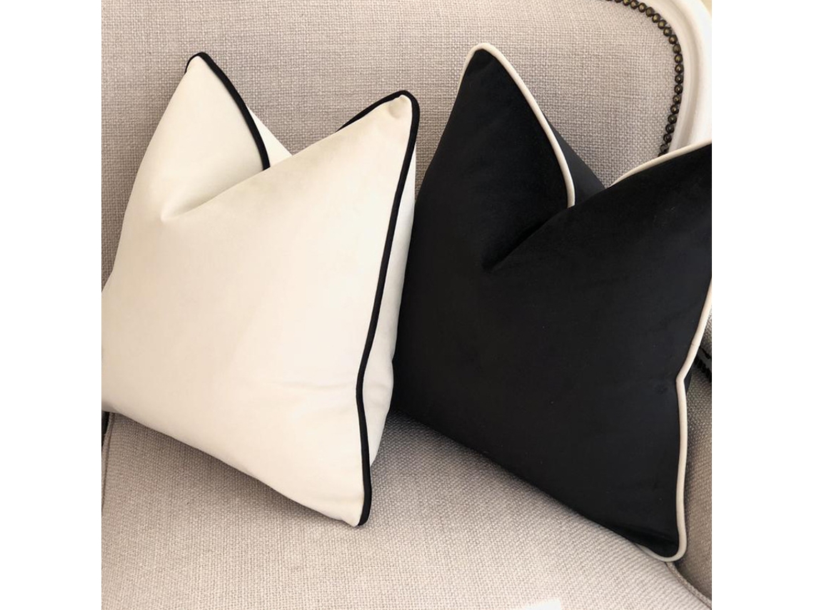 Capa De Almofada Decorativa Em Veludo Preto E Branco, 45x45 Cm (18x18 Polegadas).
