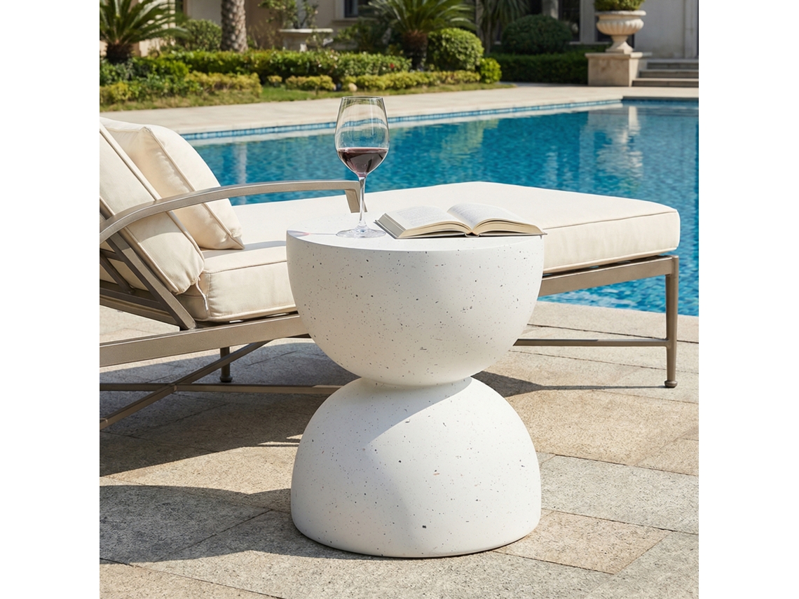 Mesa Lateral Exterior Mgo Leve Branco Terrazzo Jardim VELTRIX