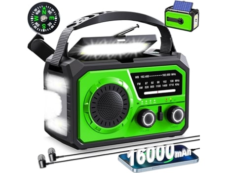 16000mah Manivela De Emergência Solar Am/fm/wb Rádio Meteorológico Lanterna Led Eifson (verde)