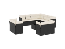 Conjunto 12 de sofás de jardim c/ almofadões VIDAXL vime PE preto