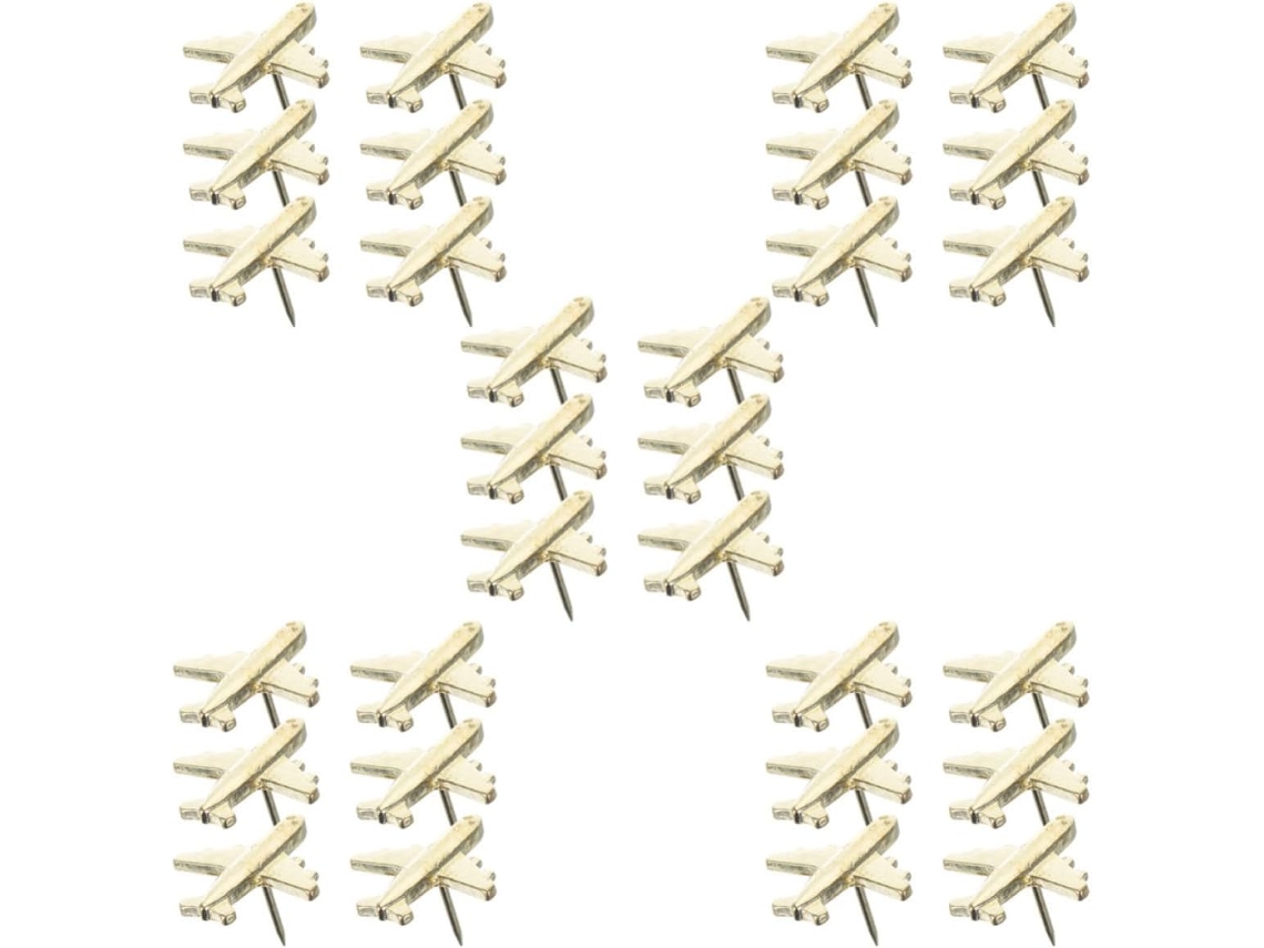Tachinhas De Metal Popetpop Para Fixar Papéis E Decorações Em Mapas Ou Quadros, Formato De Avião, Douradas, Pacote Com