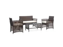 Vidaxl 4 Pcs Conjunto Lounge Jardim C/ Almofadões Vime Pe Castanho