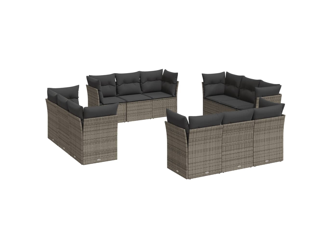 Conjunto de 12 Sofás Jardim com Almofadões Vime Pe Cinzento MAISON EXCLUSIVE