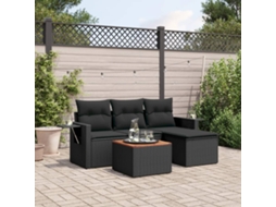 Vidaxl 5 Pcs Conjunto Sofás De Jardim Com Almofadões Vime Pe Preto